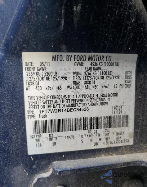 2011 Ford F250 Super Duty from USA, damaged, VIN 1FT7W2BT4BEC84528